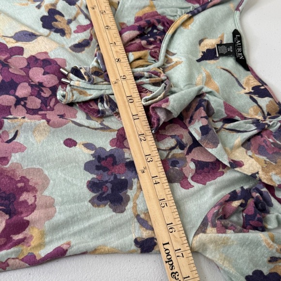 Lauren Ralph Lauren Black Label Shirt PS Women's Floral V Neck Tie Neck Blouse - Picture 7 of 9